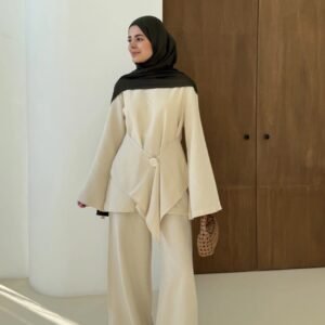 طقم كتان ناعم بيج