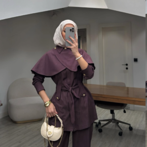 طقم جينز خمري تلت قطع